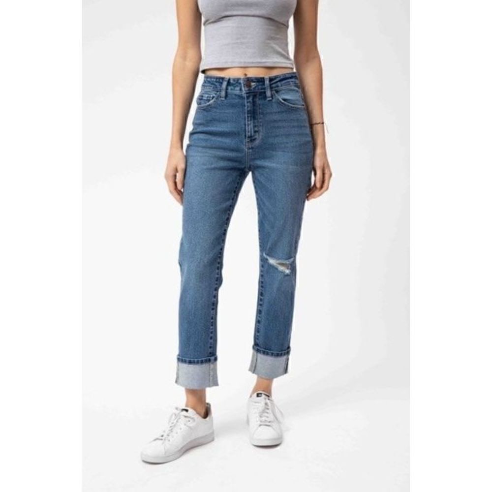 Nature Denim Distressed Cuffed Mom Jean Size 27